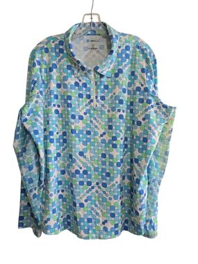 IBKUL Cooling Quarter Zip Long Sleeve Top XXL Polka Dot Blue Green Mesh SPF 50+